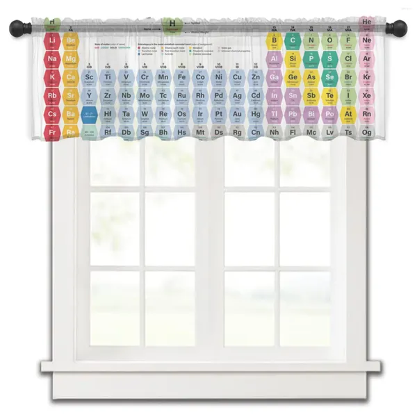 Vorhang, Periodensystem der Elemente, Farbe, kurze, transparente Fenster-Tüllvorhänge für Küche, Schlafzimmer, Heimdekoration, kleine Voile-Vorhänge