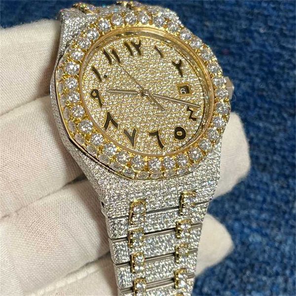 Relógio de luxo de teste Top Test Stones New Gold Silver Version Mens diamantes moissanite Quality Mechanical Movement