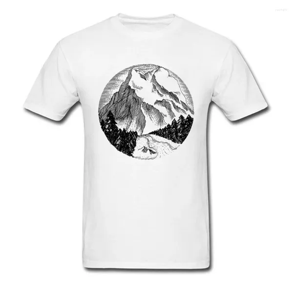 Herren T-Shirts Berglandschaft T-Shirt Fabulous Cool Weiß Schwarz Skizze Qualitätsdruck Baumwolle Rundhals EU Größe XS-5XL T-Shirt