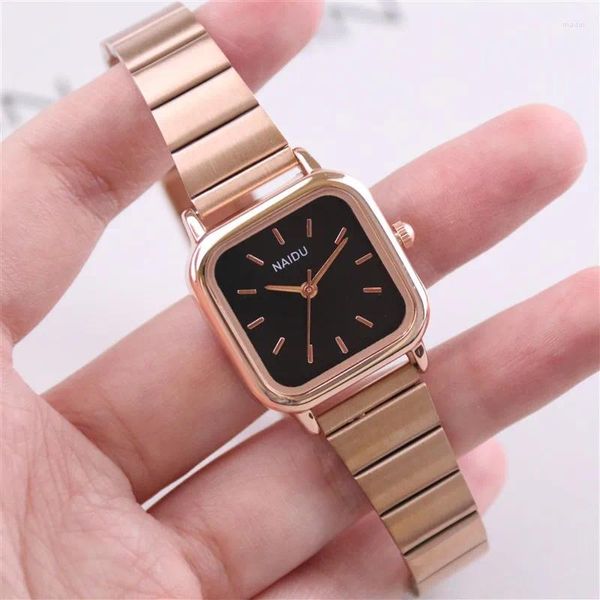 Relógios de pulso reloj moda mulheres relógios simples rosa cinto de ouro aço inoxidável quartzo relógio de pulso luxo senhoras negócios mujer