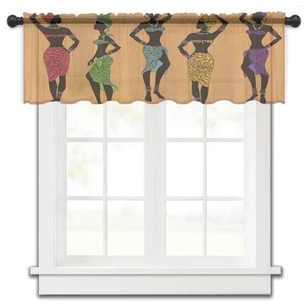 Cortina africana flor fruta mulher curta pura janela tule cortinas para cozinha quarto decoração de casa pequena voile