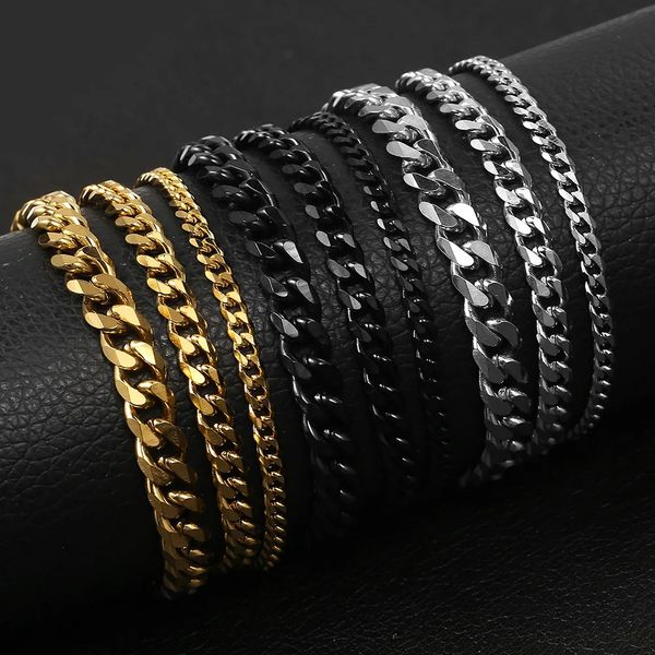 Corrente 3/5/7/9/11mm de largura curb cubana link pulseiras para homens mulheres sólido aço inoxidável preto ouro cor metal pulseira kbm03b 231016