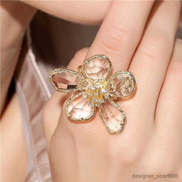 Hochzeit Ringe Luxus Große Kristall Blume Ringe Für Frauen Floral Offene Ringe Diamant Finger Ringe Hochzeit Schmuck Geschenke R231016