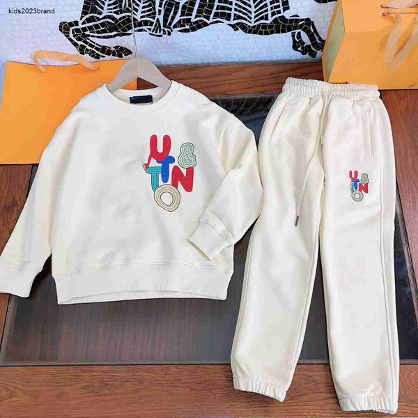 Erkek ve Kız Renkli Mektup Baskı Bebek Sonbahar Seti 110-160 cm Yuvarlak Boyun Kazak ve Pantolon Oct15
