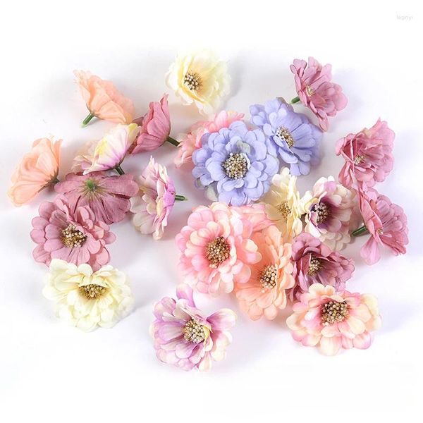Dekorative Blumen, 50 Stück, 6 cm, künstlicher Chrysanthemenkopf, mehrschichtige Seidenblume, Heimdekoration, DIY, handgefertigte Accessoires, Materialien