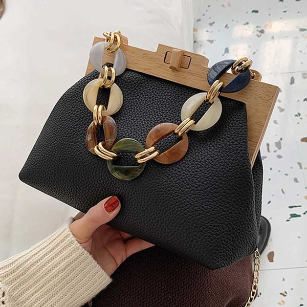 Schulter Regenbogen Acrylkette Holzklammelhand Handtaschen Taschen Frauen Modelle Crossbody -Tasche weibliche Designerin Frau Tote Handtasche Lady