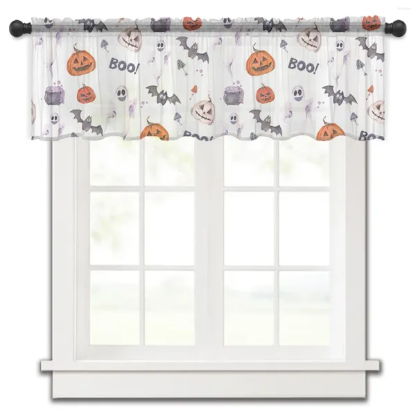 Занавеска на Хэллоуин, тыква, призрак, летучая мышь, маленькое окно, прозрачная прозрачная короткая занавеска для спальни, домашний декор, вуаль, шторы