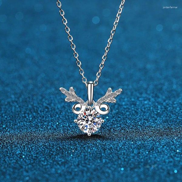 Ketten MILAMISS 1 Moissanit Anhänger 925 Sterling Silber Halskette für Frauen „A Deer Has You“ Chinesischer Valentinstag Schmuck Geschenk