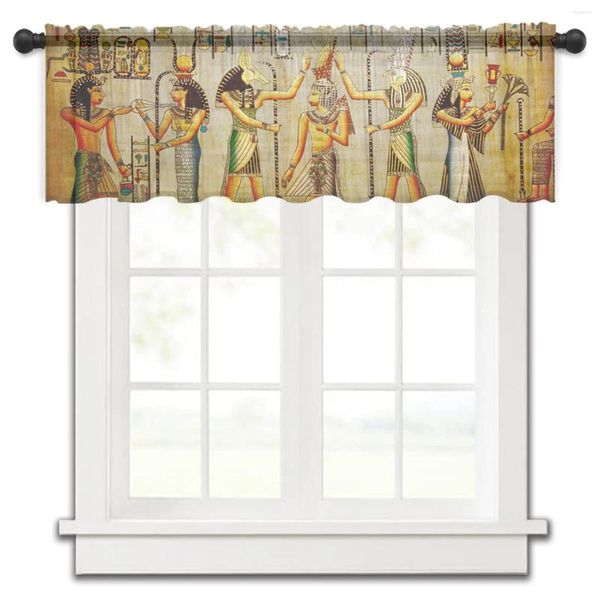 Vorhang, ägyptischer Vintage-Stil, golden, kurz, durchsichtig, Fenster-Tüllvorhänge für Küche, Schlafzimmer, Heimdekoration, kleine Voile-Vorhänge