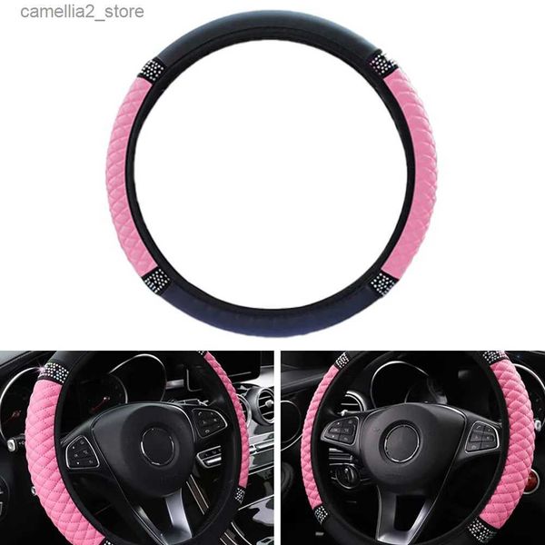 Capas de volante universais 38cm 1pc acessórios automotivos capa de volante de carro couro pu peças de decoração de interiores de carro diamante rosa resistente a UV Q231016