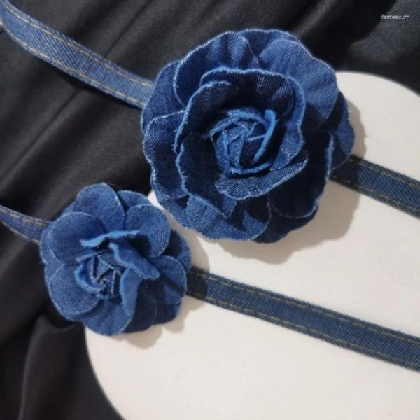 Colares de pingente Wide Denim Rabbion com grande flor curta gargantilha colar presente de jóias de casamento