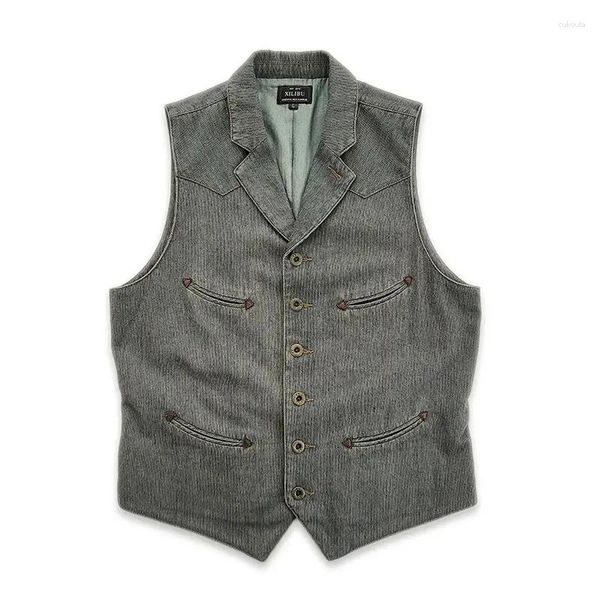 Gilet da uomo Gilet vintage da uomo Colletto da abito Gilet grigio slim fit Elegante abbigliamento da lavoro da gentiluomo