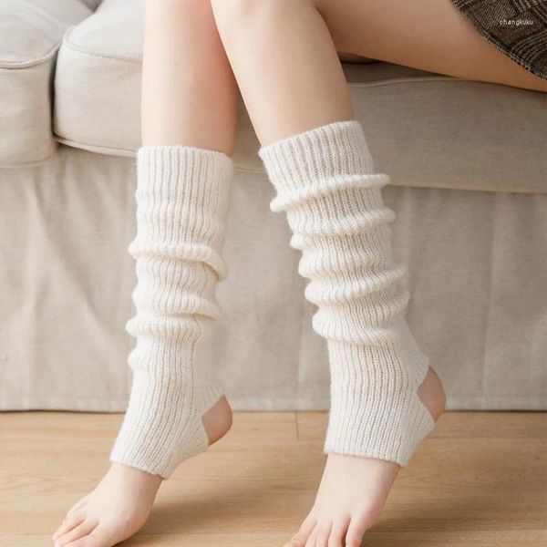 Damen-Socken, japanischer Lolita-Stil, Y2K-Stil, einfarbig, ausgehöhlter Fußabsatz, warme gestrickte kniehohe Legging-Gamaschen-Abdeckung