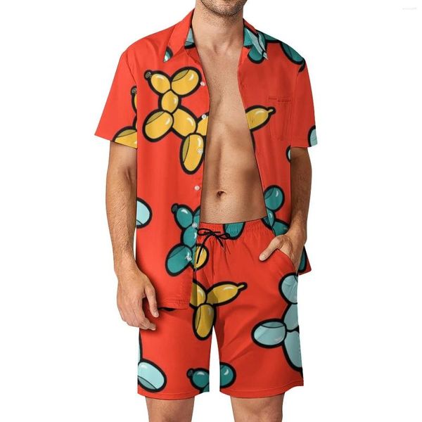 Tute da uomo Palloncino Set da uomo Cane Animale Pantaloncini casual Estate Camicia da spiaggia hawaiana Set Manica corta Grafica Abito oversize Compleanno