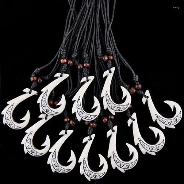 Ювелирные изделия с подвесками, 12 шт., белая имитация кости, резная в гавайском стиле, ожерелье-амулет с рыбьим крючком маори, MN430