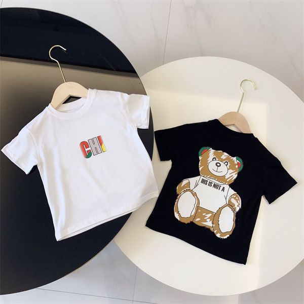 Designer criança manga curta bebê menina luxo tops clássico camisa infantil bebê crianças roupas dos desenhos animados impressão camiseta tees sunmmer roupas