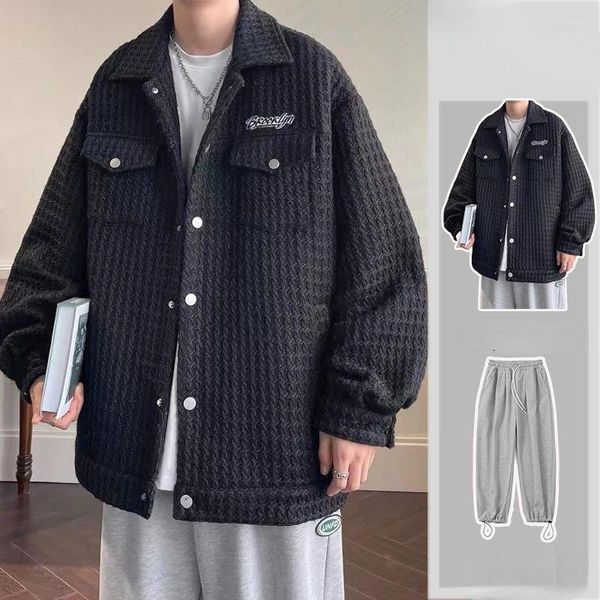 Fatos masculinos homens ternos de outono calças de encaixe 2 peças define elegante masculino sólido all-match mid-manga terno homem roupas de moda c15