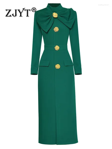 Повседневные платья ZJYT, осеннее платье-миди для женщин, 2023, элегантное черное, зеленое платье, прямой вечерний халат с длинными рукавами, Femme, большие размеры XXL