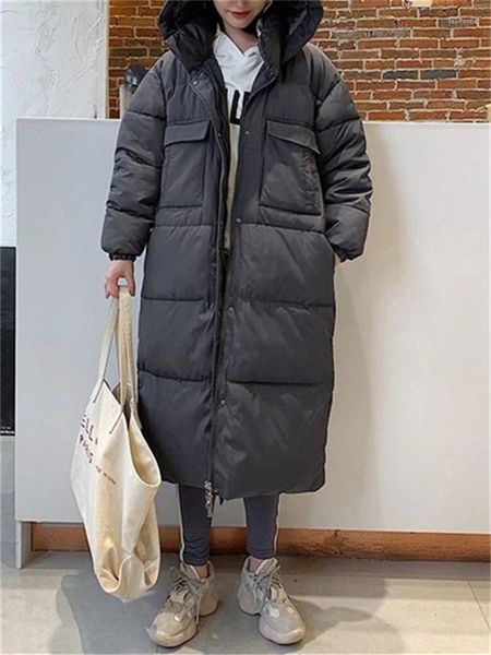 Dames Trenchcoats Lange Parka's Voor Vrouwen Herfst Winter 2023 Koreaanse Mode Effen Dikker Warme Jassen Dames Y2k Capuchon Casual