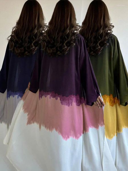 Abbigliamento etnico Tie-dye Abaya aperto per le donne Kimono Dubai Caftano islamico Partito serale Capispalla musulmano Ramadan Eid Abito Hijabi turco