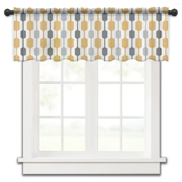 Cortina moderna geométrica hexágono curta transparente janela tule cortinas para cozinha quarto decoração de casa pequena voile