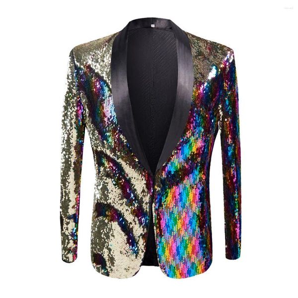 Ternos masculinos HOO 2024 Colorido Lantejoulas Casual Blazer Ator Stage Performance Banquet Dress