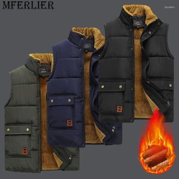 Coletes masculinos colete de lã casaco à prova de vento inverno sem mangas jaqueta homens outerwear 2023 casual engrossar colete quente masculino parkas plus size