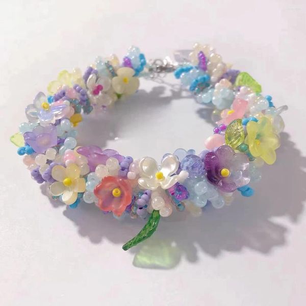 Strand original lindo e adorável pulseira de flores com miçangas pura feita à mão