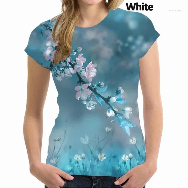 Erkek Tişörtleri 2023 Kadın Moda Yaz Kıyafetleri Sıradan O yakalı Kısa Kollu Üstler Bayanlar Çiçek Baskı Bluz Gevşek Tişörtler