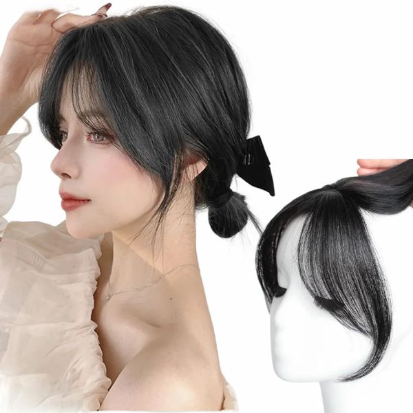 Perucas de renda anêmona natural cabelo humano franja lateral para mulheres 3d meio parte clipe falso em exrensões invisíveis hairpieces 231013