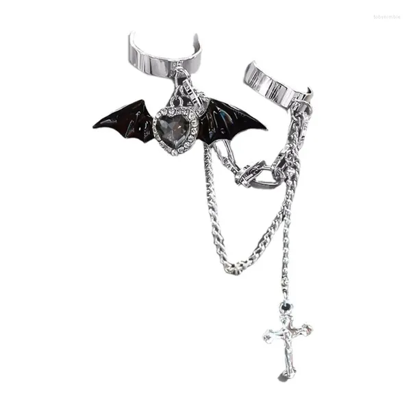 Anéis de cluster E15E Halloween Devil Crossed Chain Bat Wing Anel Moda Ama Strass Jóias