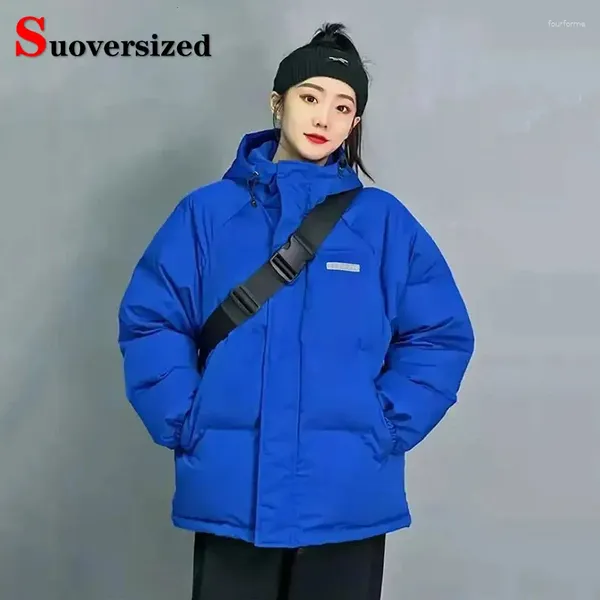 Trench da donna Casual sciolto da donna con cappuccio imbottito in cotone invernale addensato giacche antivento caldo abbigliamento da neve Parka coreano manica lunga
