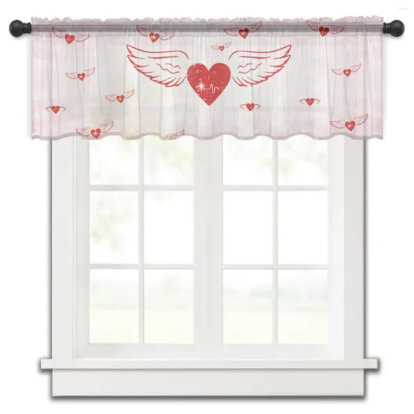 Занавеска ко Дню святого Валентина, крыло любви, звезда, ЭКГ, маленькое окно, тюль, прозрачный короткий, для спальни, гостиной, домашний декор, вуаль, шторы