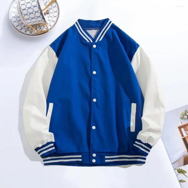 Jaquetas masculinas clássico uniforme de beisebol jaqueta contraste cor gola casaco elegante primavera/outono streetwear