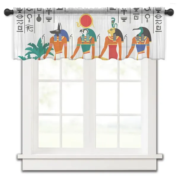 Vorhang, Symbol, Streifen, menschlicher Tierkopf, Sonne, Ägypten, kleines Fenster, Tüll, durchsichtig, kurz, Wohnzimmer, Heimdekoration, Voile-Vorhänge