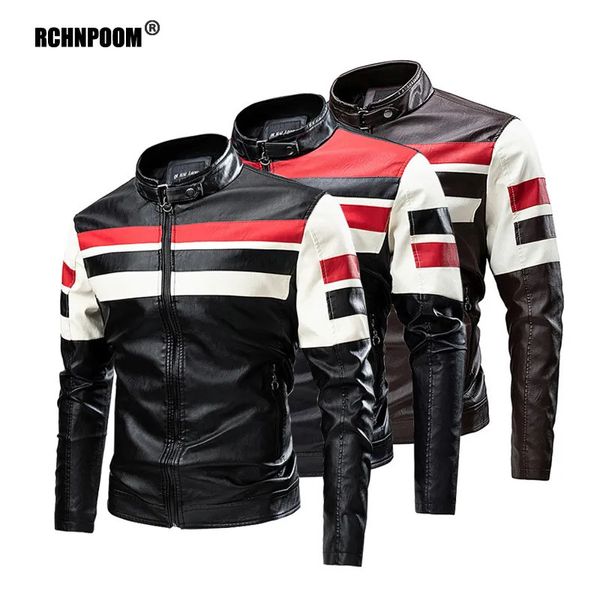 Jaquetas masculinas jaqueta de couro de motocicleta marca casual quente velo motociclista bombardeiro jaqueta masculina à prova de vento inverno vintage sobretudo 231016