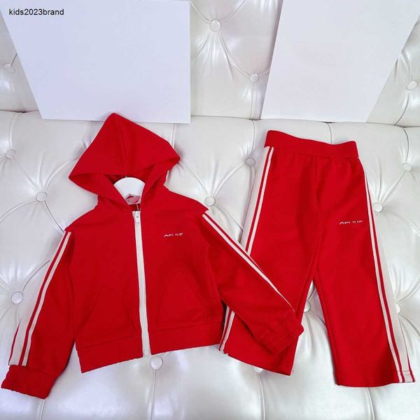 Novos fatos de treino para menino e menina conforto vermelho conjunto jaqueta de bebê crianças tamanho 110-160 cm zip jaqueta com capuz e calças casuais oct15