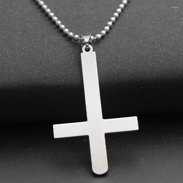 Pingente colares presente de aço inoxidável handstand reverso cruz bênção colar simples religião cristã jesus fé sorte jóias
