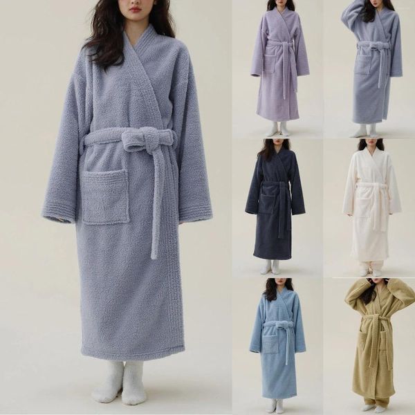 Женские пижамы, удлиненные толстые женские зимние флисовые модные халаты, удобный хлопковый фланелевой воротник с шалью