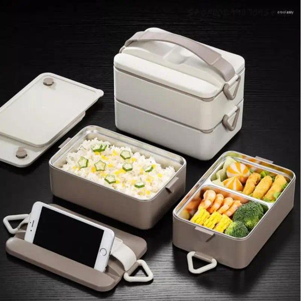 Essgeschirr, isolierte Lunchbox aus Edelstahl 304, doppellagige, getrennte Mikrowellenofen-Heiz-Lunchbox