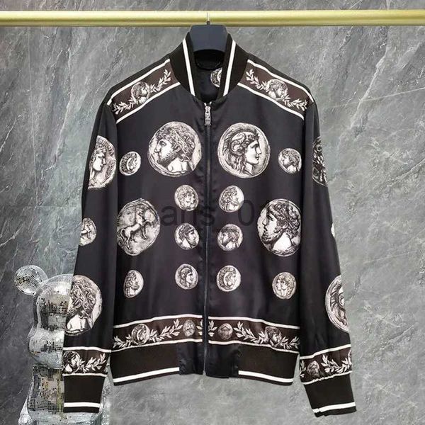 Jaquetas masculinas de alta qualidade marca retro retrato impresso jaqueta gráfica masculina com zíper jaqueta de beisebol High Street Manteau Homme Hiver preto x1016