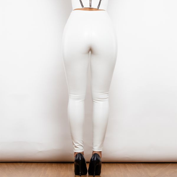 Shascullfites Melody Regular Branco Cintura Alta Couro V Forma Leggings Calças Esportivas Mulher Calças Justas Isoladas Roupas para Mulheres