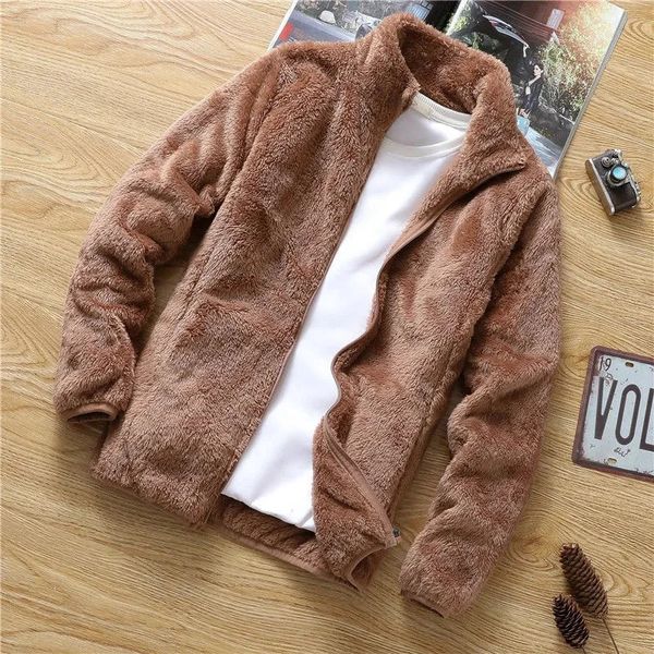 Jaquetas masculinas Coral Fleece Quente Homens Casaco Tendência Compras Jaquetas de Inverno Versão Slim Men's Casual Faux Fur Jacket Masculino Roupas 4XL 231016