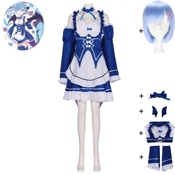 Cosplay Anime Rem Re La Vita In Un Mondo Diverso Da Zero Kara Himeru Isekai Seikatsu Costume Cosplay Parrucca Cameriera Uniforme Hallowen Vestito