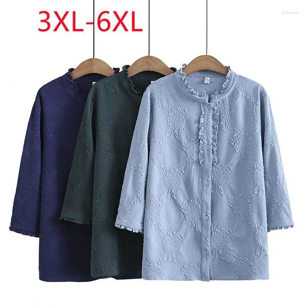 Blusas femininas 2023 senhoras primavera verão plus size topos para mulheres blusa grande manga longa o pescoço plissado camisa 3xl 4xl 5xl 6xl