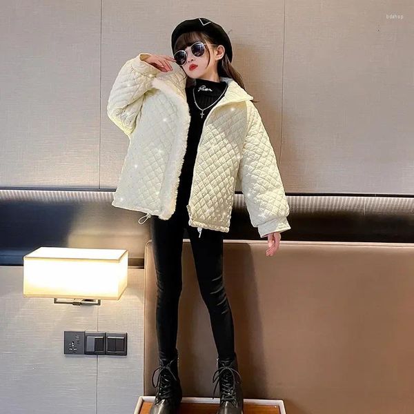 Piumino Elegante Abbigliamento invernale per ragazze Calda giacca imbottita in cotone per bambini Paillettes ricamate Cappotto con diamanti Capispalla alla moda