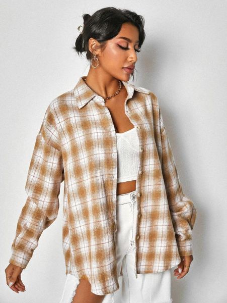 Jaquetas femininas Zaful xadrez botão up shacket mulheres casual top flanela camisa jaqueta primavera outono oversized turn down colarinho solto casaco