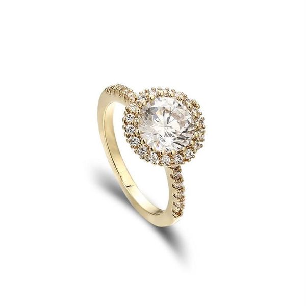 Eheringe Kfvanfi Klassischer Stil Goldfarbe Big Zircon Single Stone Ring für Frauen Ladies276U