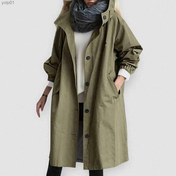Giacche da donna 2023 Moda donna Trench coreano Trendy Casual con cappuccio Cappotto medio lungo antivento Primavera Autunno Fe Cappotto OutwearL231016