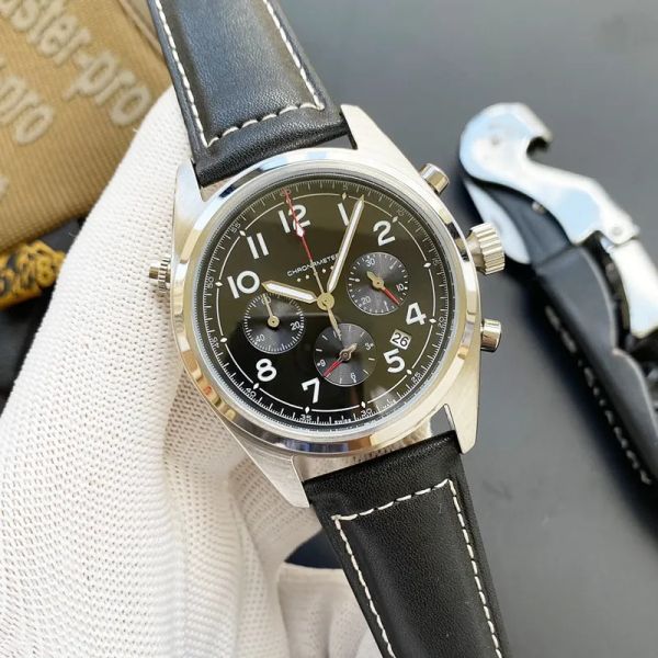 2023 Luxus-Herrenuhren mit sechs Stichen. Alle Zifferblätter funktionieren. Quarzuhr mit 42 mm Durchmesser, hochwertige Marken-LOGO-Chronographenuhr, modisches Lederarmband mit Saphirspiegel